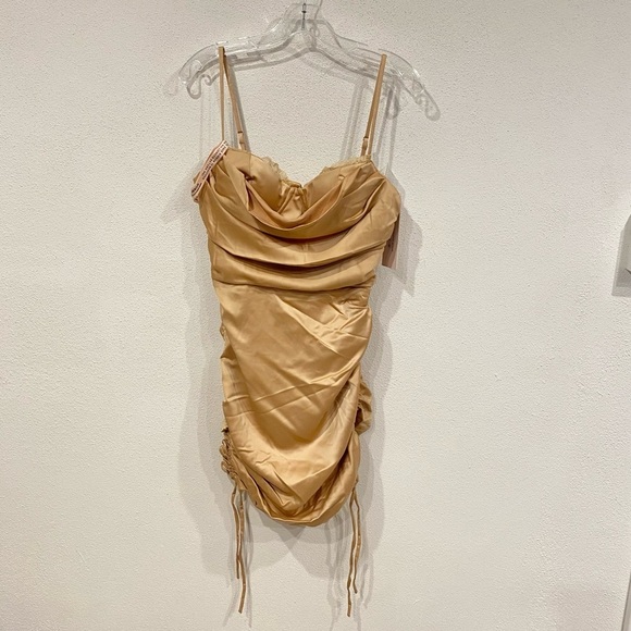 NWT Oh Polly All For You Lace Trim Cowl Neck Satin Mini Dress Size 10 - Picture 2 of 6